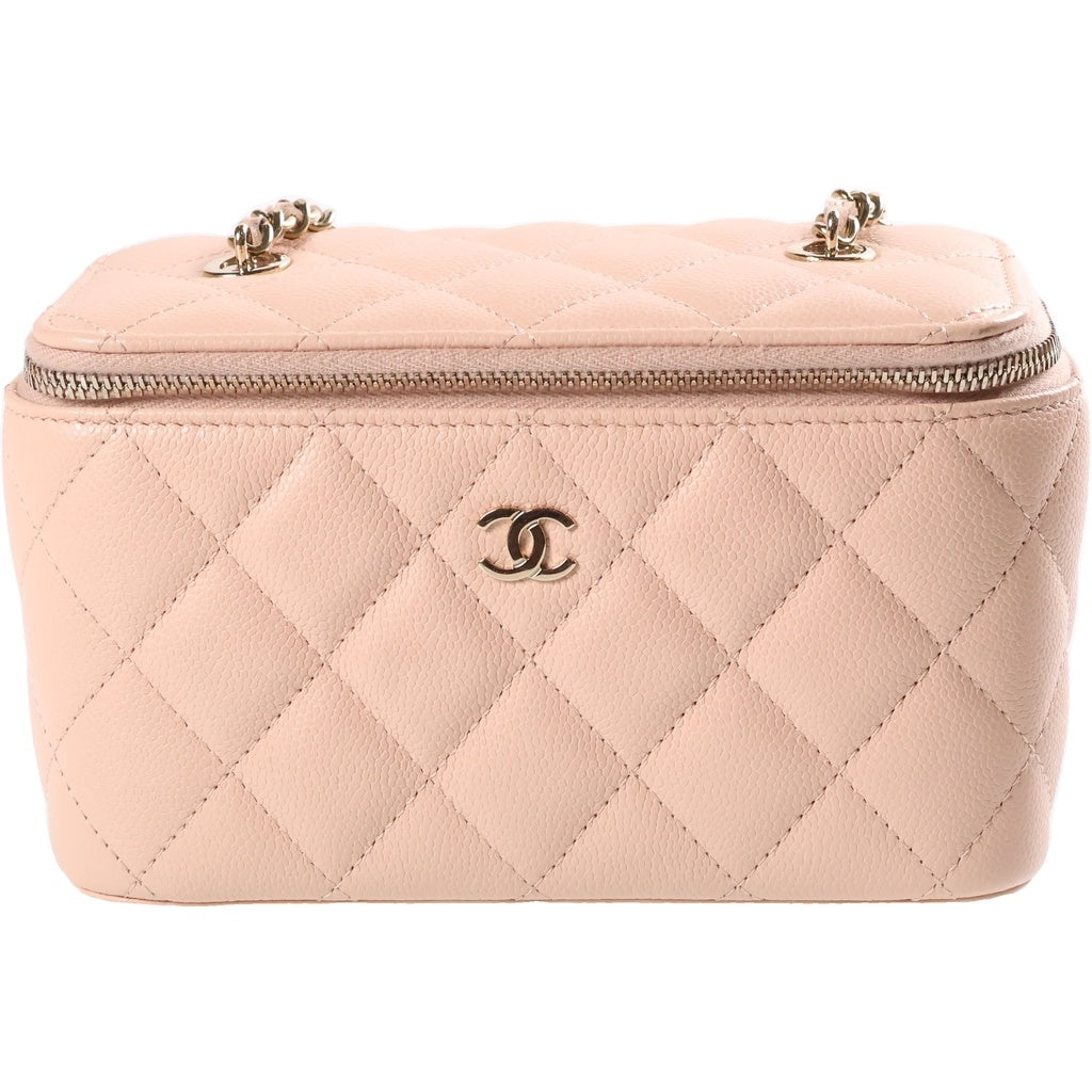 CHANEL(シャネル) バニティ ショルダーバッグ キャビアスキン ピンクベージュ ゴールド金具 レディース