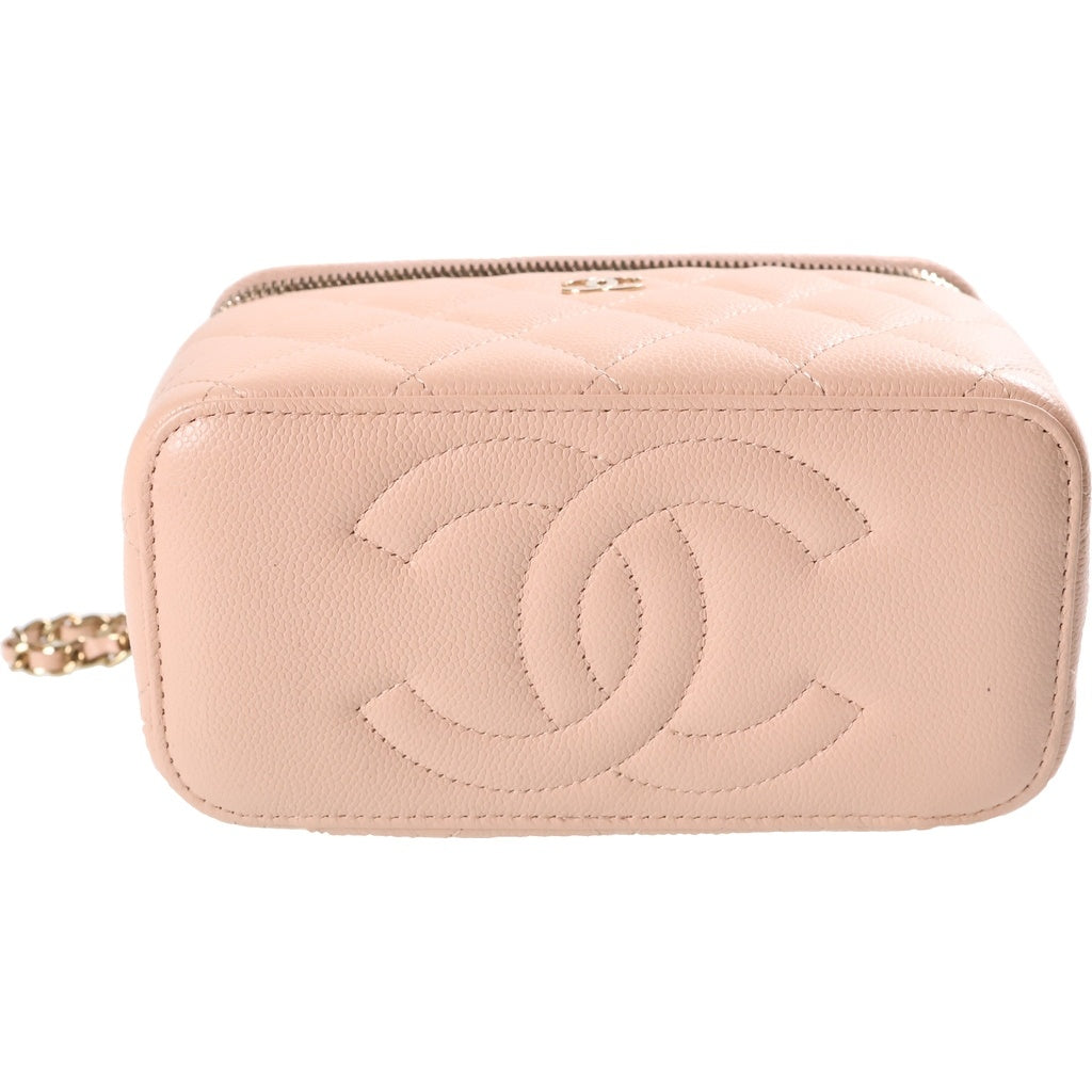 CHANEL(シャネル) バニティ ショルダーバッグ キャビアスキン ピンクベージュ ゴールド金具 レディース
