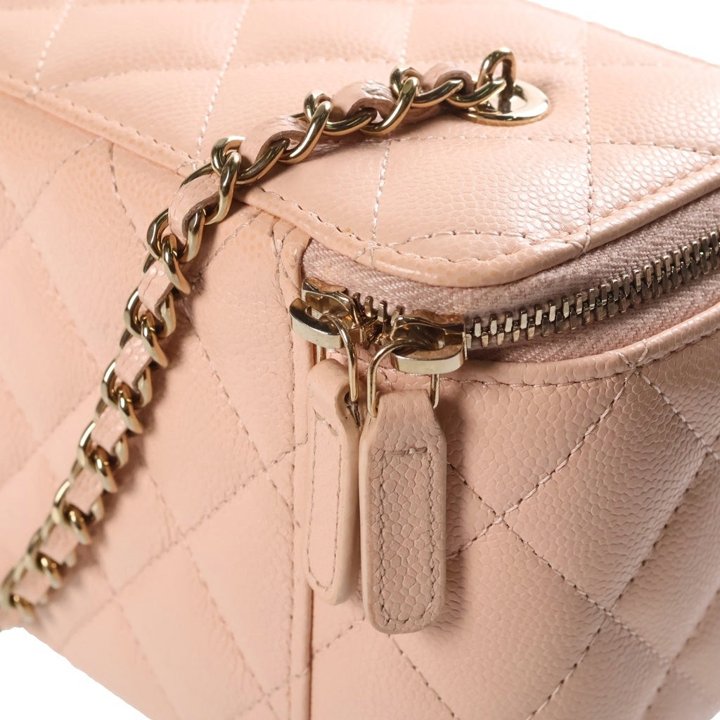 CHANEL(シャネル) バニティ ショルダーバッグ キャビアスキン ピンクベージュ ゴールド金具 レディース