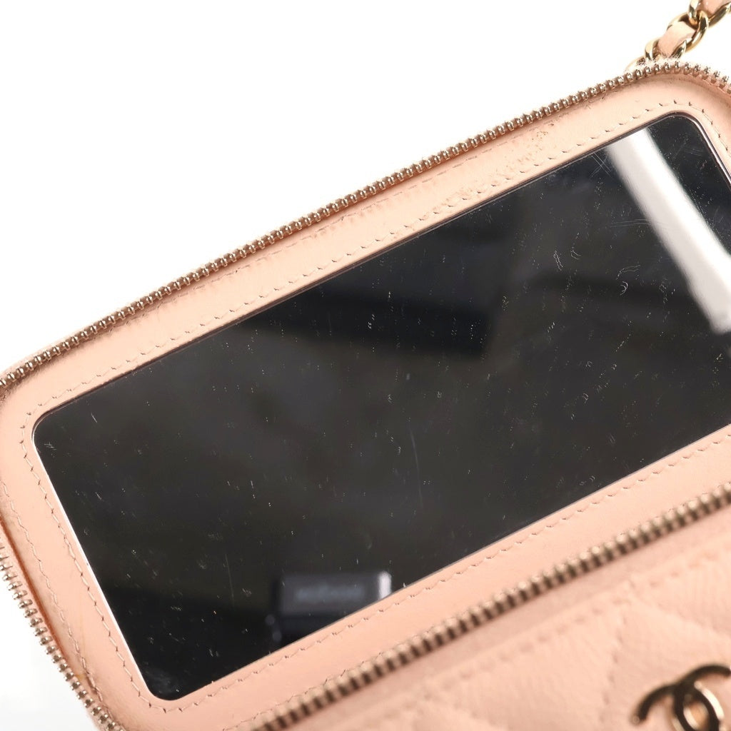 CHANEL(シャネル) バニティ ショルダーバッグ キャビアスキン ピンクベージュ ゴールド金具 レディース