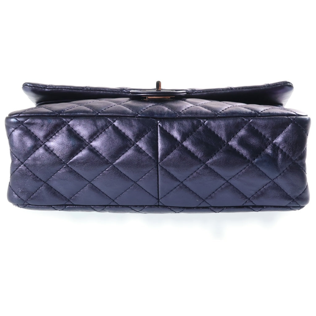 CHANEL(シャネル) マトラッセ2.55 ラージ WフラップWチェーン ショルダーバッグ シルバー金具 カーフスキン A37587 ネイビー レディース