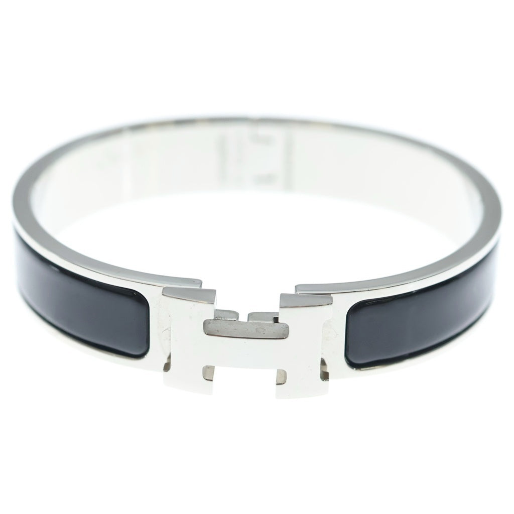 HERMES(エルメス) Hクリック バングル ブレスレット ブラック×シルバー シルバー金具 レディース
