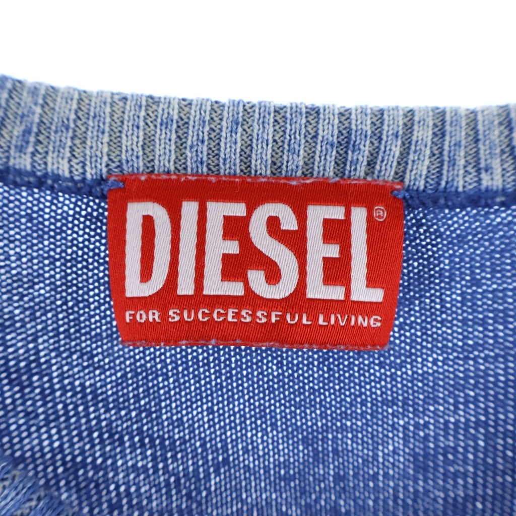DIESEL(ディーゼル) K-Oliba-V ロゴVネック ニットセーター ブルー×ホワイト RN93243