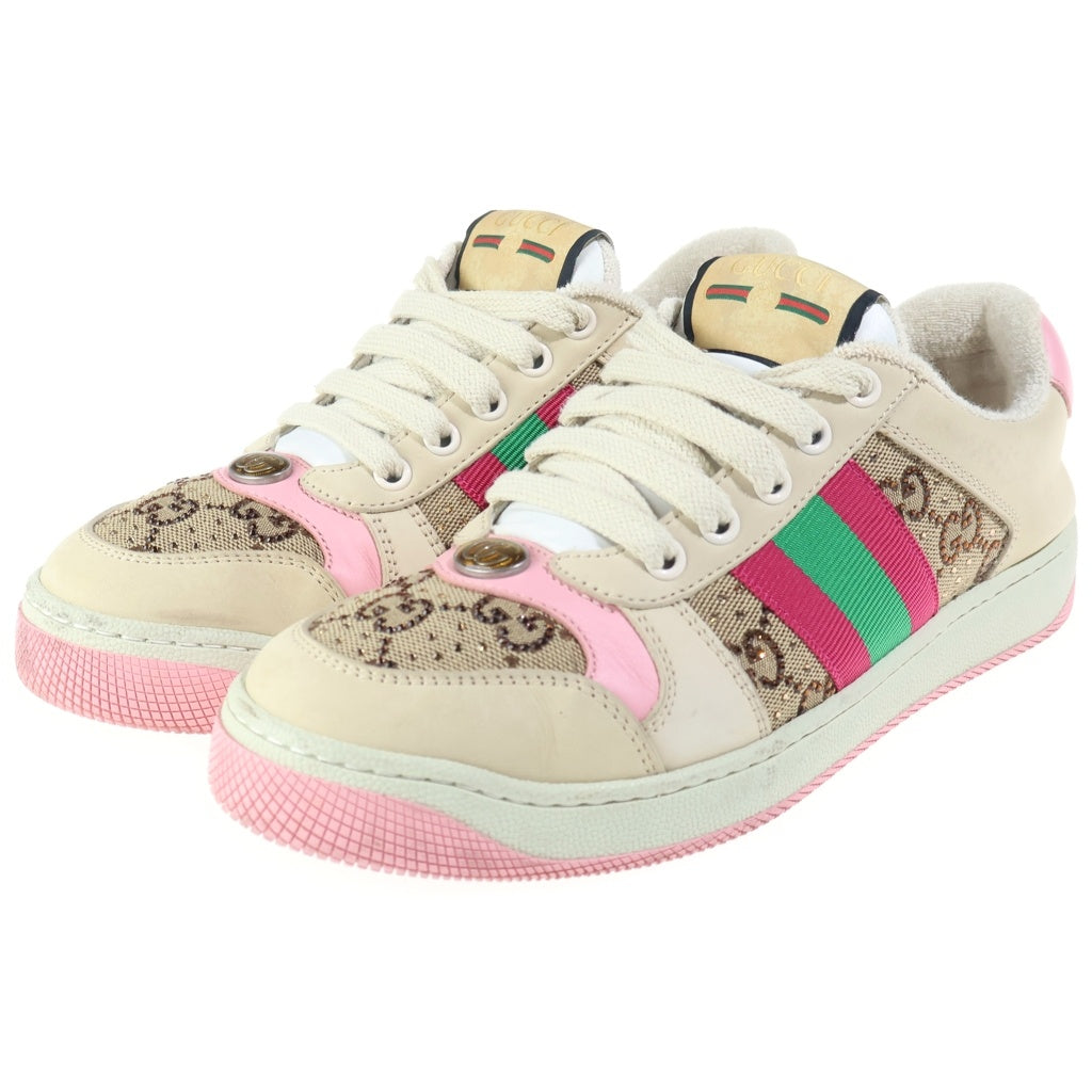GUCCI(グッチ) GGクリスタル ローカットスニーカー ベージュ×ピンク スエード 677423 9SFR0 2587 レディース