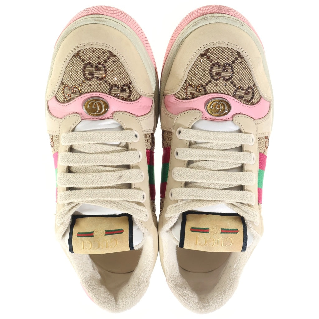 GUCCI(グッチ) GGクリスタル ローカットスニーカー ベージュ×ピンク スエード 677423 9SFR0 2587 レディース