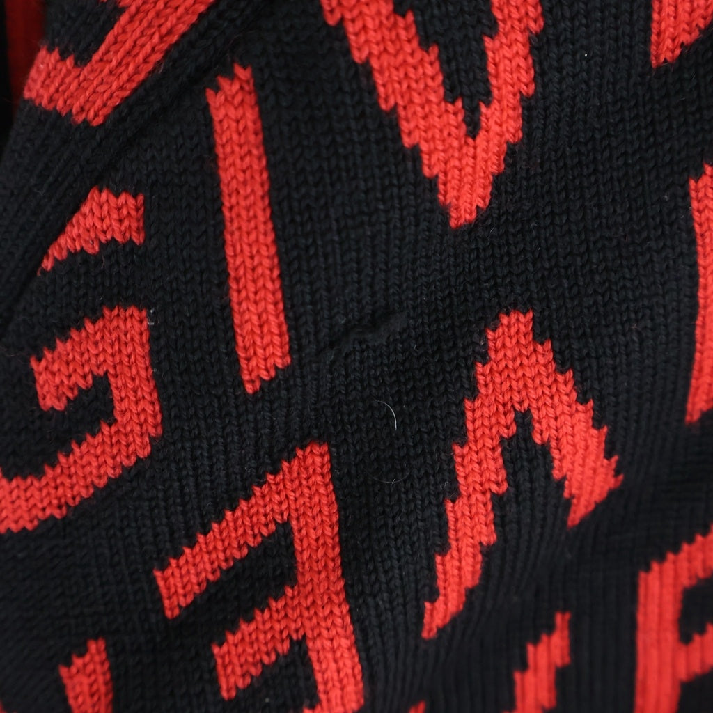 GIVENCHY(ジバンシィ) 総柄ロゴクルーネックニットセーター ブラック×レッド BM90EQ4Y7G