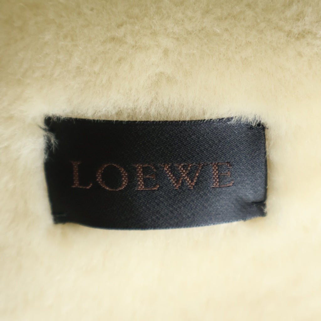 LOEWE(ロエベ) ムートン シアリング スエードレザー 2B ショールカラー テーラード ジャケット アイボリー レディース