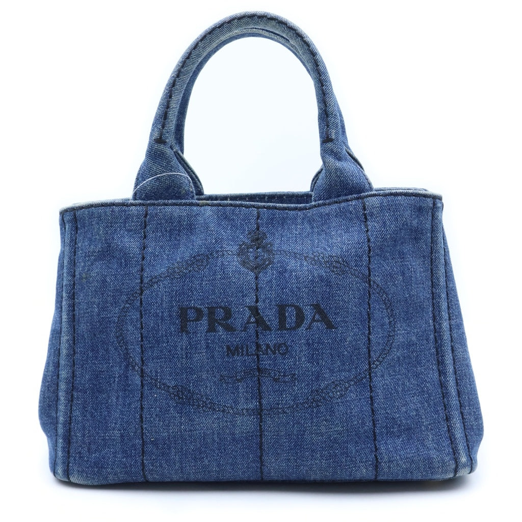 PRADA(プラダ) カナパ ミニ ハンドバッグ インディゴブルー デニム ゴールド金具 レディース