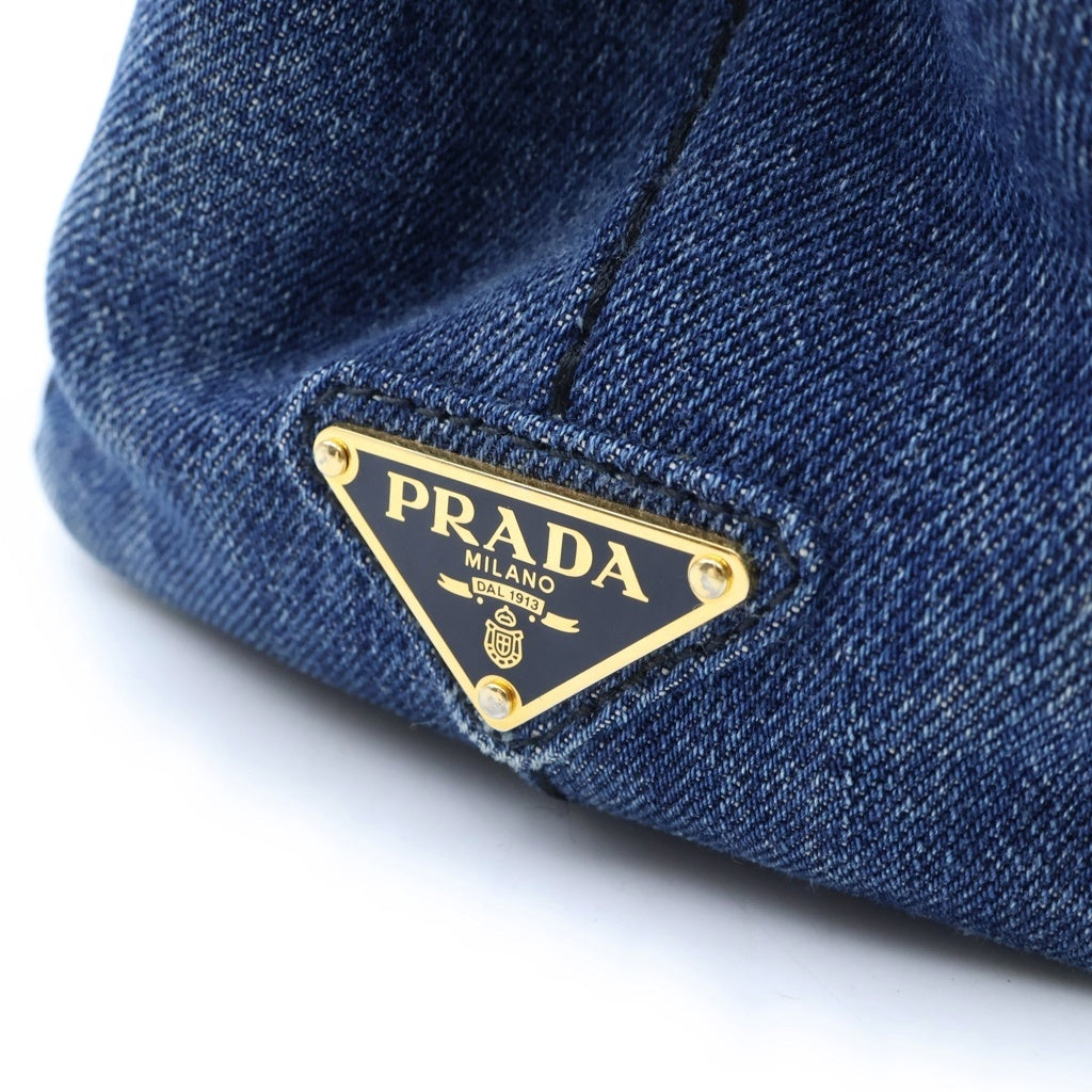 PRADA(プラダ) カナパ ミニ ハンドバッグ インディゴブルー デニム ゴールド金具 レディース