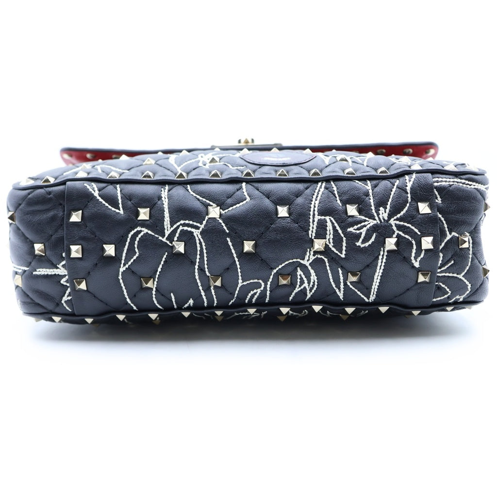 VALENTINO(ヴァレンティノ) ×UNDERCOVER ロックスタッド スパイク リップ ハンドバッグ ショルダーバッグ ブラック レザー レディース