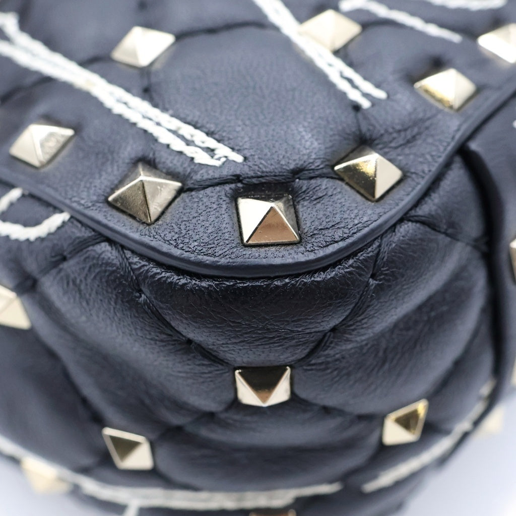 VALENTINO(ヴァレンティノ) ×UNDERCOVER ロックスタッド スパイク リップ ハンドバッグ ショルダーバッグ ブラック レザー レディース