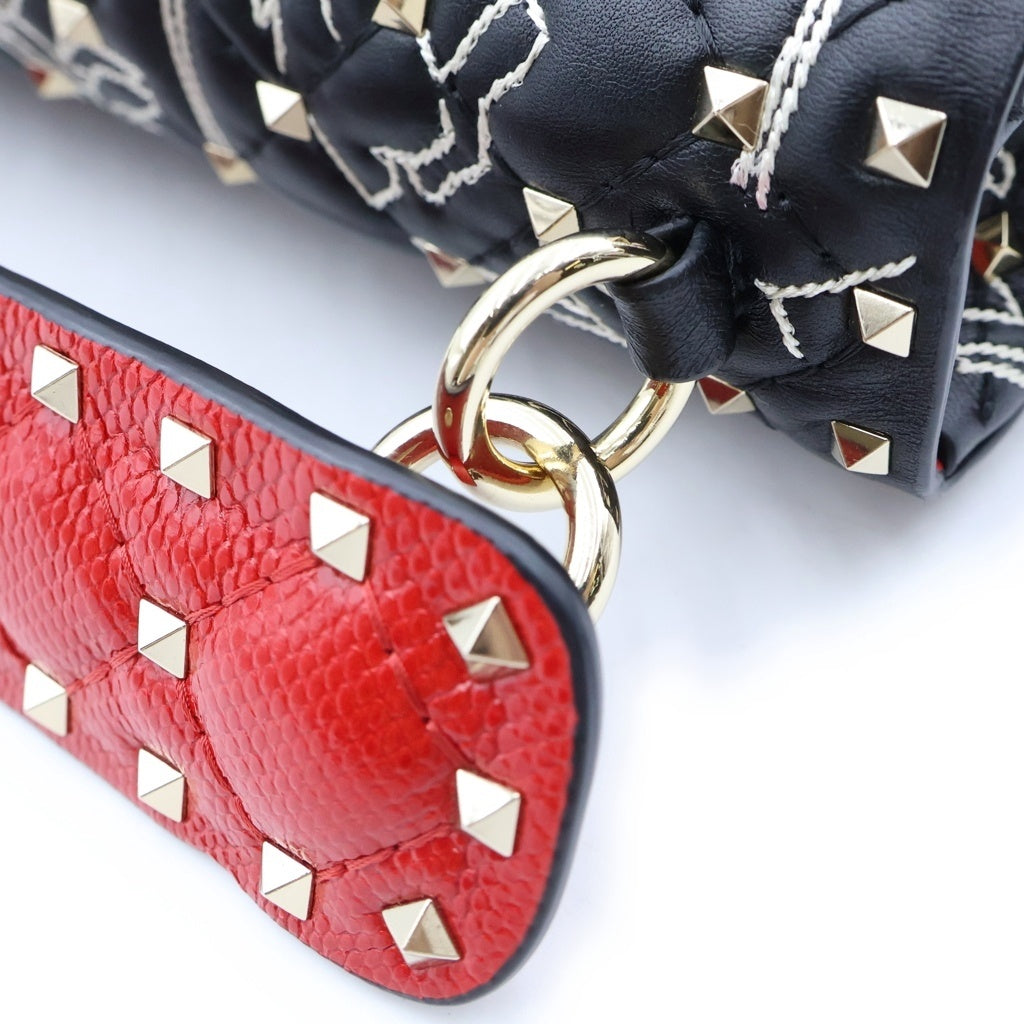 VALENTINO(ヴァレンティノ) ×UNDERCOVER ロックスタッド スパイク リップ ハンドバッグ ショルダーバッグ ブラック レザー レディース