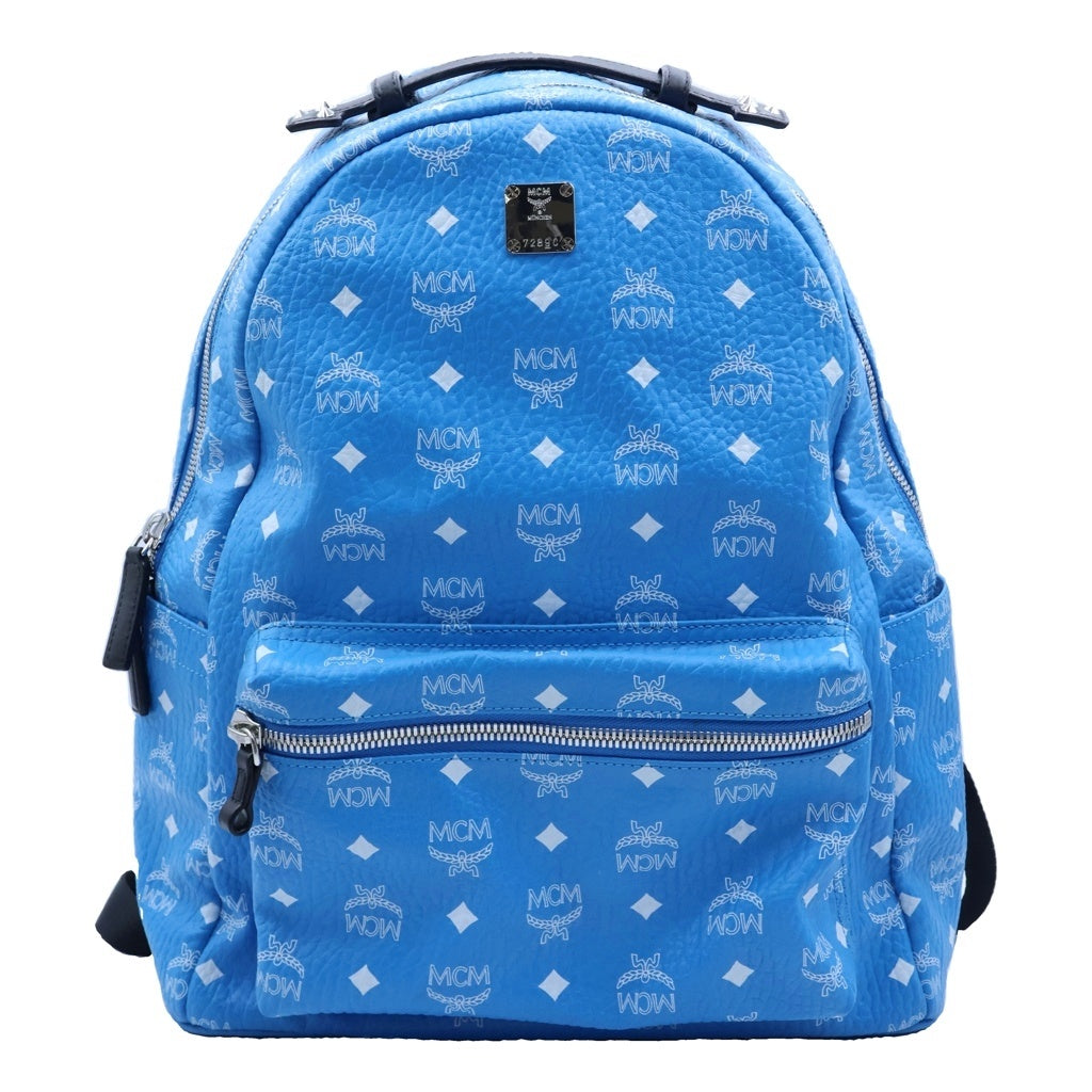 MCM(エム シー エム) スタッズ バックパック リュック ブルー レザー