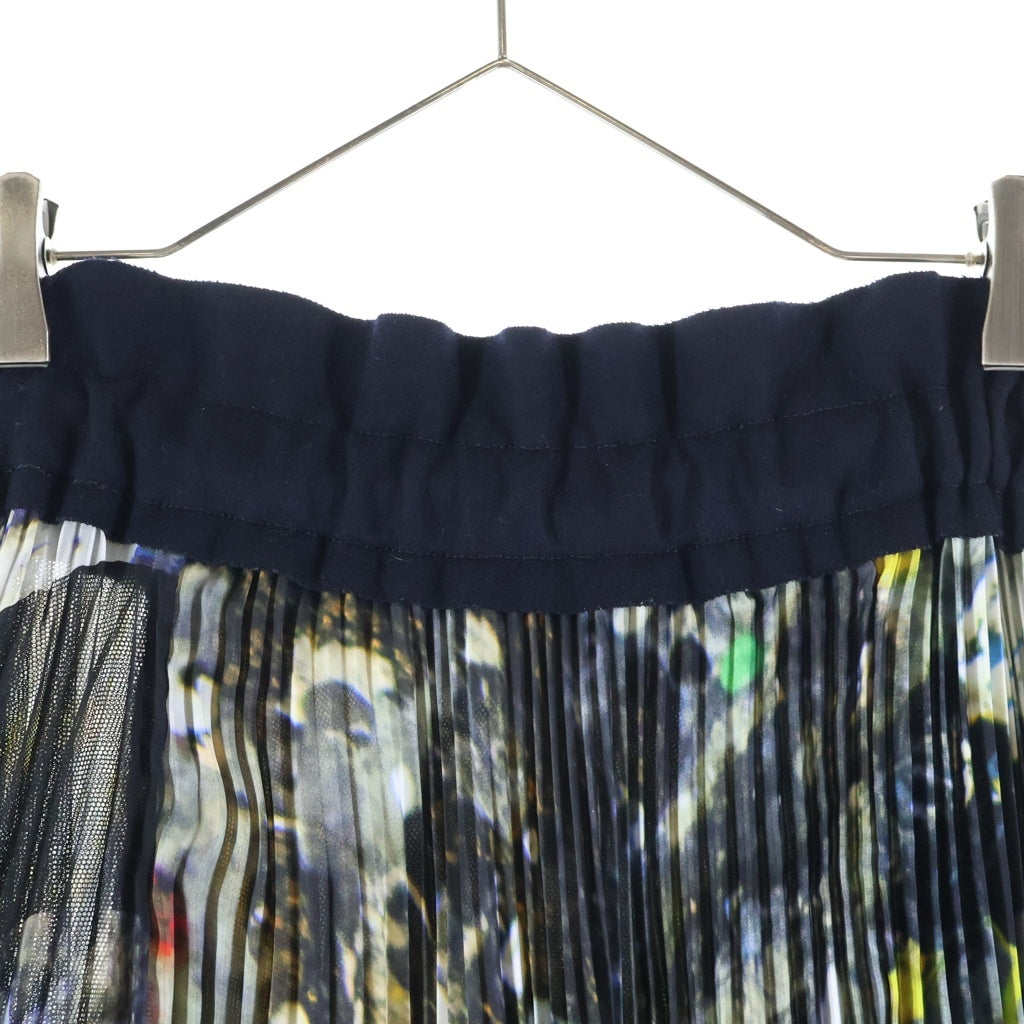 Sacai(サカイ) 19SS ×JacksonPollockStudio ジャクソンポロックスタジオ 総柄プリント プリーツ ミディアム スカート ブラック レディース 19-04678