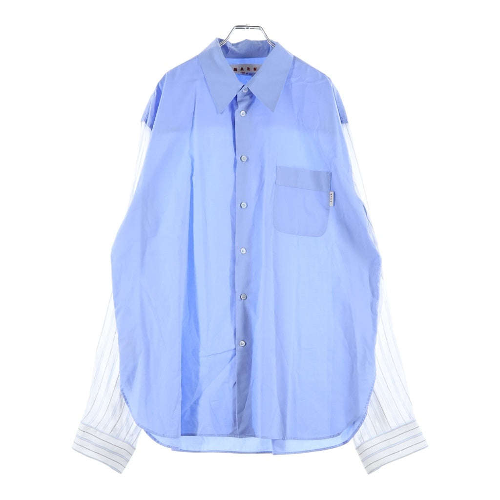 MARNI(マルニ) 22AW ポプリン ストライプ柄 切り替え 長袖シャツ ライトブルー CUMU0212Q2 UTC193
