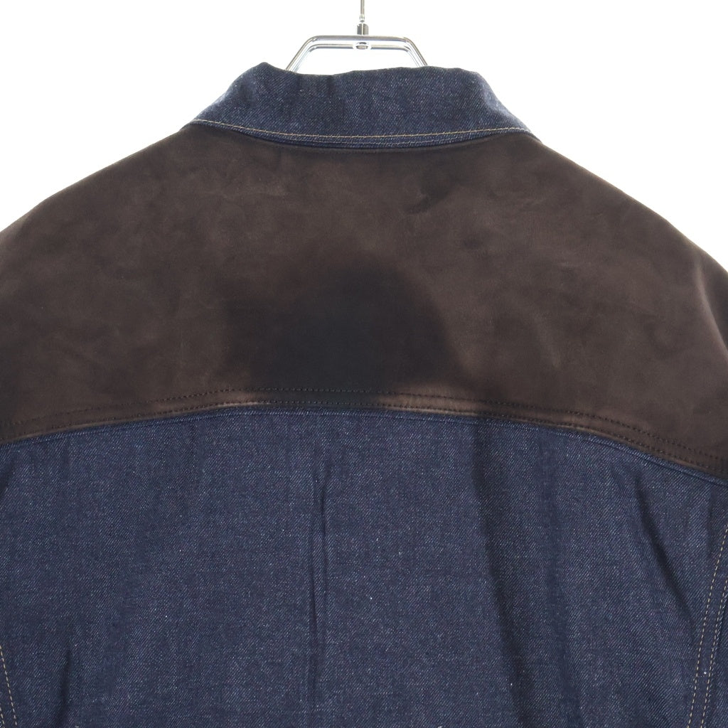 PRADA(プラダ) Denim and suede blouson jacket スエードレザー切り替え デニム トラッカー ジャケット ブルゾン インディゴ/ブラウン GEB291