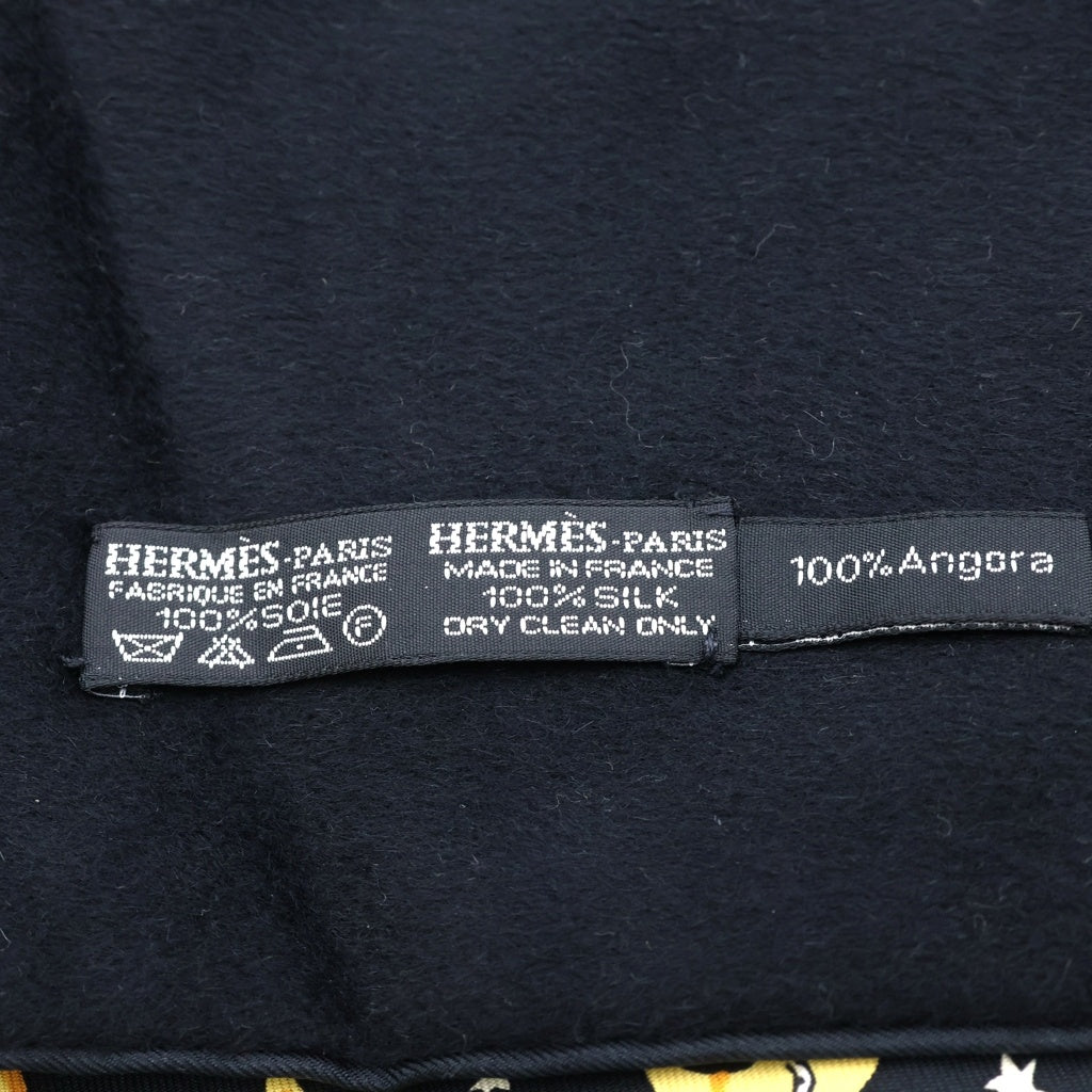 HERMES(エルメス) 三日月と星 スカーフ アンゴラ ブラック/イエロー シルク レディース
