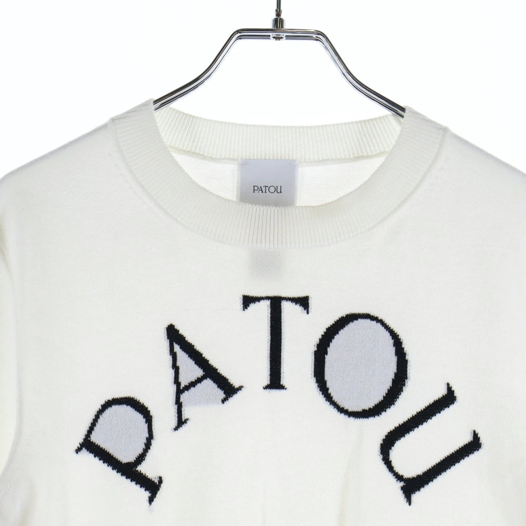 PATOU(パトゥー) 24AW ロゴ エコフレンドリー半袖 ジャカードニット カットソー ホワイト コットン KN068-8045 レディース
