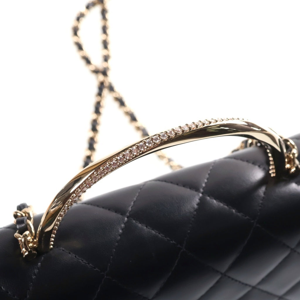 CHANEL(シャネル) マトラッセ トップハンドル ラインストーン ラムスキン レザー 2WAY ハンド チェーン ウォレット ショルダーバッグ ゴールド金具 ブラック シール レディース
