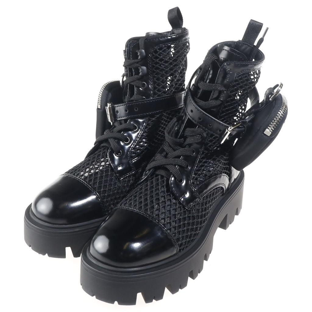 PRADA(プラダ) ストライド メッシュファブリックxブラッシュドレザー ブーティー ブーツ ナイロン×エナメル ブラック 1T337O_2DZ8_F0002_F_050 レディース