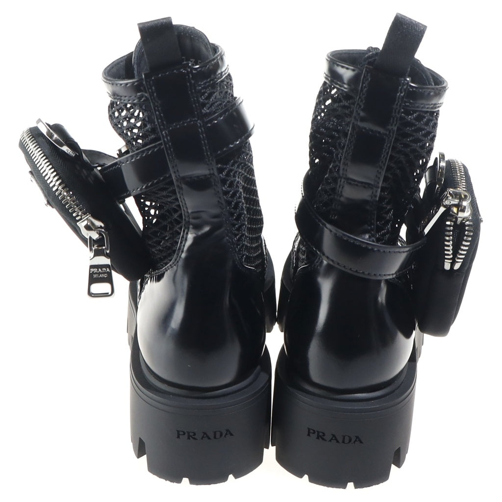 PRADA(プラダ) ストライド メッシュファブリックxブラッシュドレザー ブーティー ブーツ ナイロン×エナメル ブラック 1T337O_2DZ8_F0002_F_050 レディース