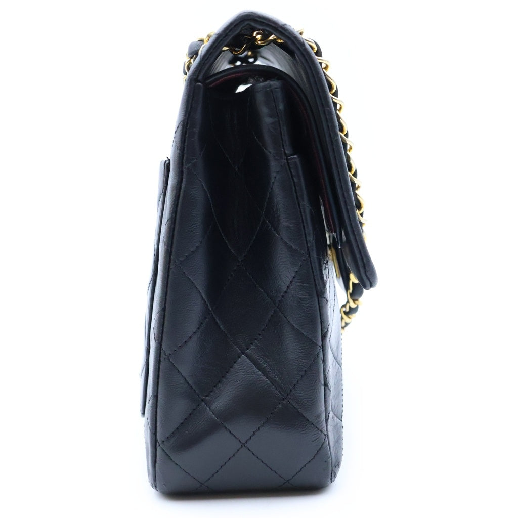 CHANEL(シャネル) マトラッセ25 ダブルフラップ ダブルチェーン ショルダーバッグ カーフスキン ゴールド金具 ブラック A01112 10番台 レディース