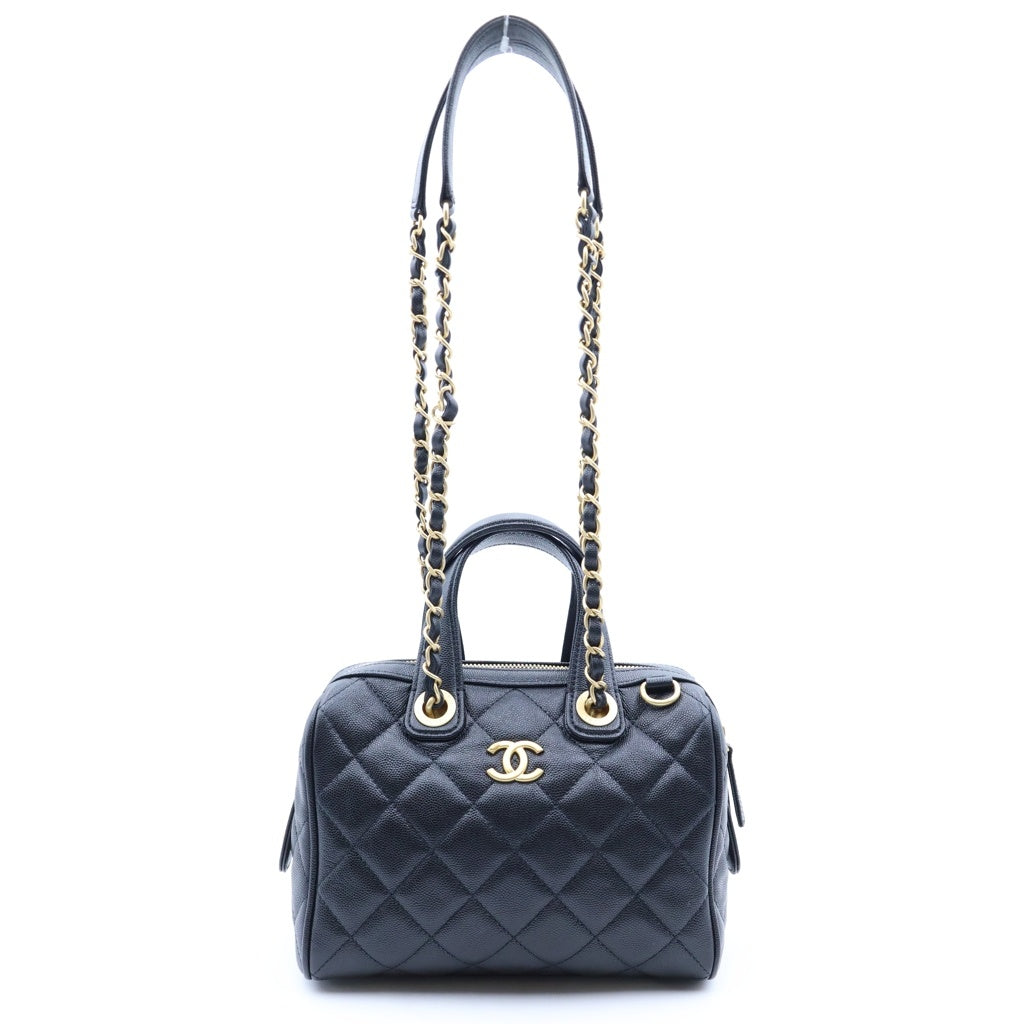 CHANEL(シャネル) マトラッセ ココマーク 2WAYハンドバッグ ミニボストンバッグ ショルダーバッグ ブラック キャビアスキン プレートシリアル AS5578 ゴールド金具 レディース