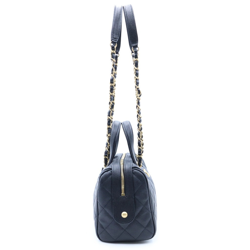 CHANEL(シャネル) マトラッセ ココマーク 2WAYハンドバッグ ミニボストンバッグ ショルダーバッグ ブラック キャビアスキン プレートシリアル AS5578 ゴールド金具 レディース