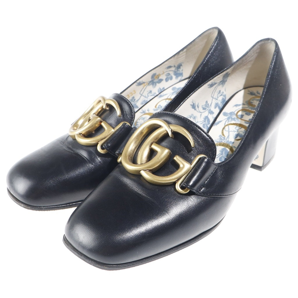 GUCCI(グッチ) GGマーモント レザーヒールパンプス チャンキーヒール ブラック レディース