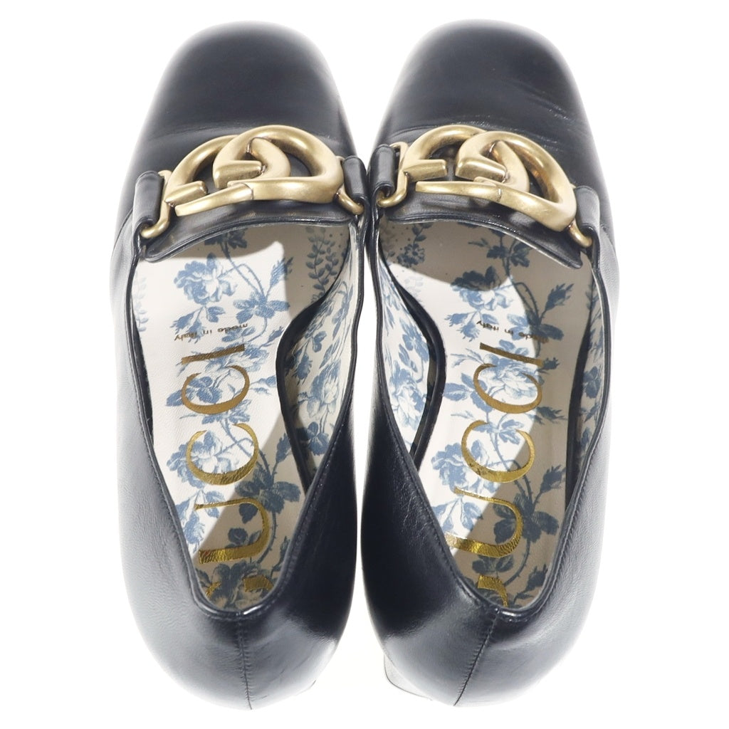 GUCCI(グッチ) GGマーモント レザーヒールパンプス チャンキーヒール ブラック レディース