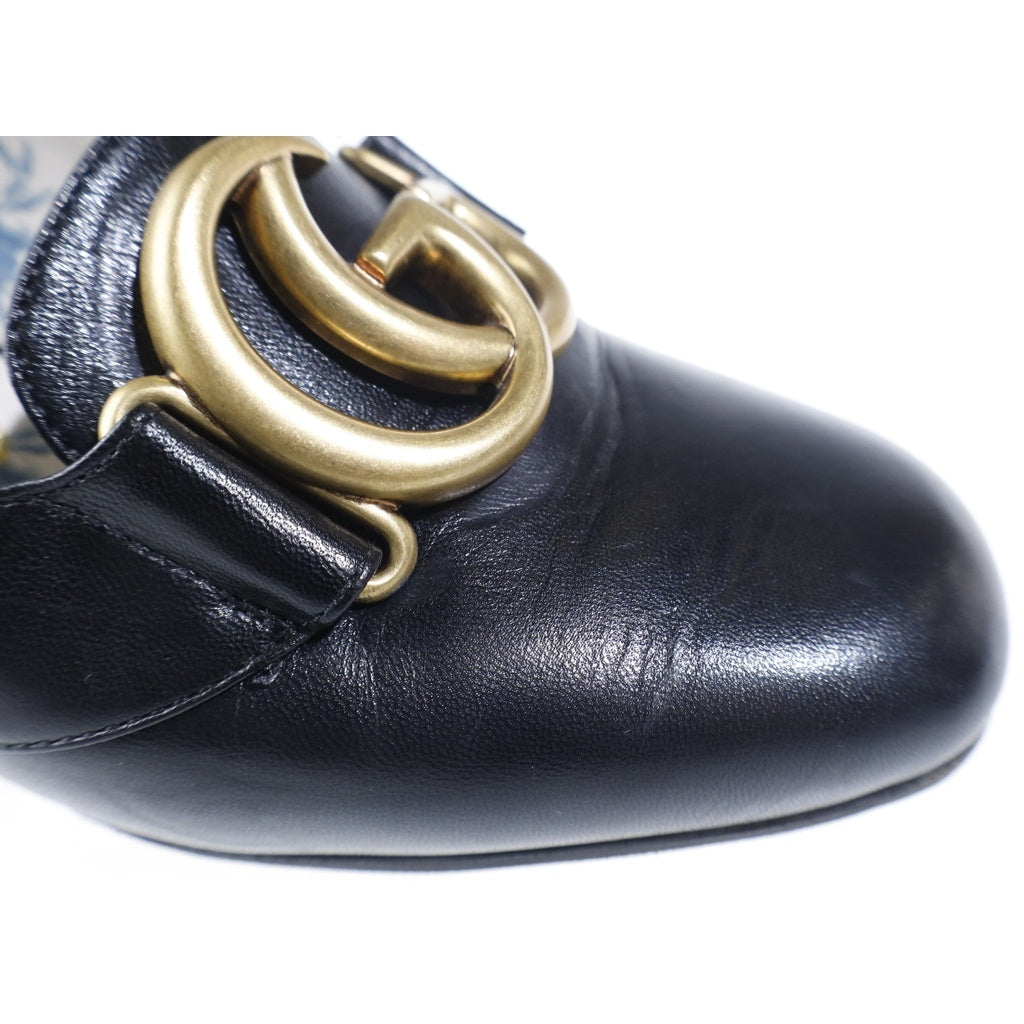 GUCCI(グッチ) GGマーモント レザーヒールパンプス チャンキーヒール ブラック レディース