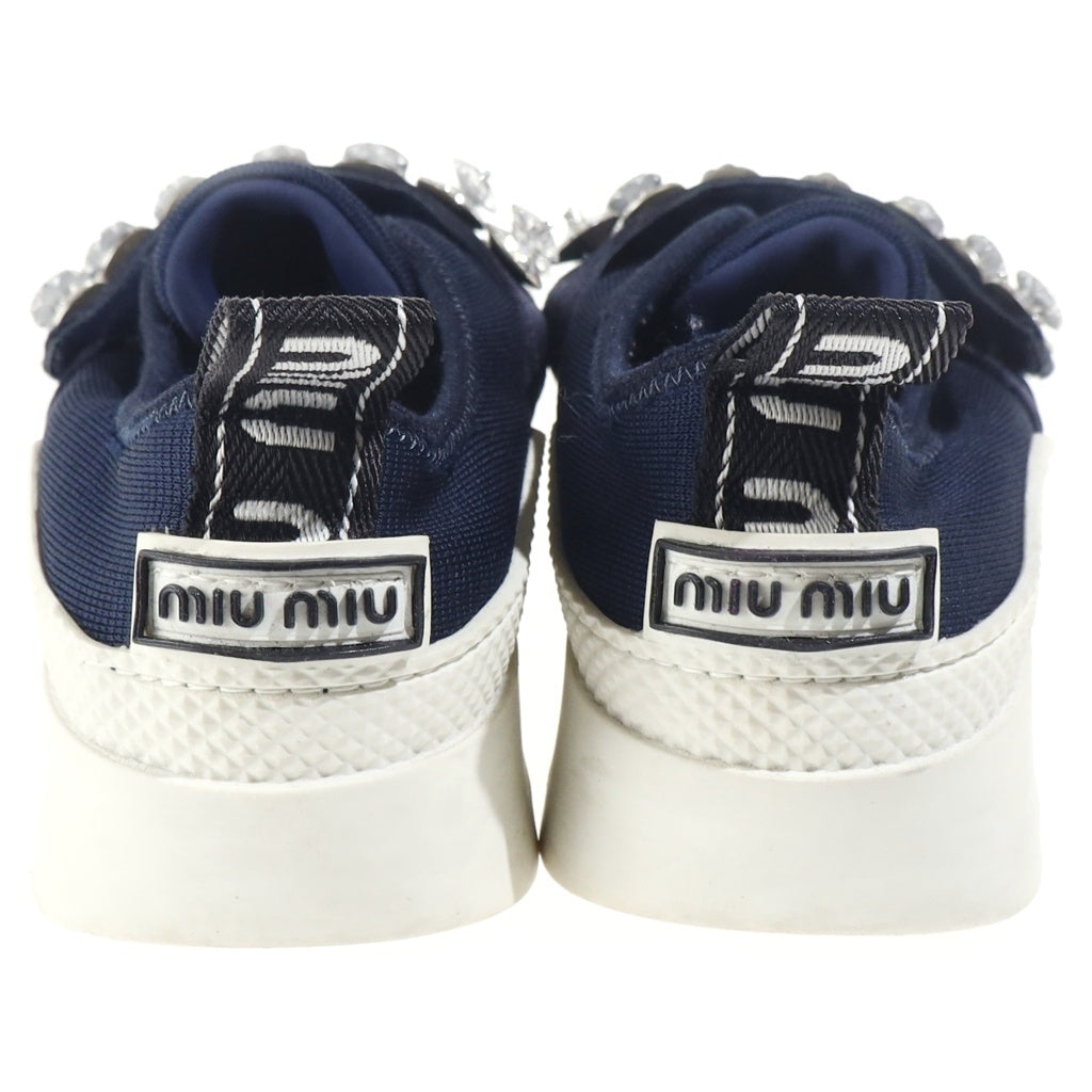 miumiu(ミュウミュウ) クリスタルビジュー ローカットスニーカー ネイビー キャンバス