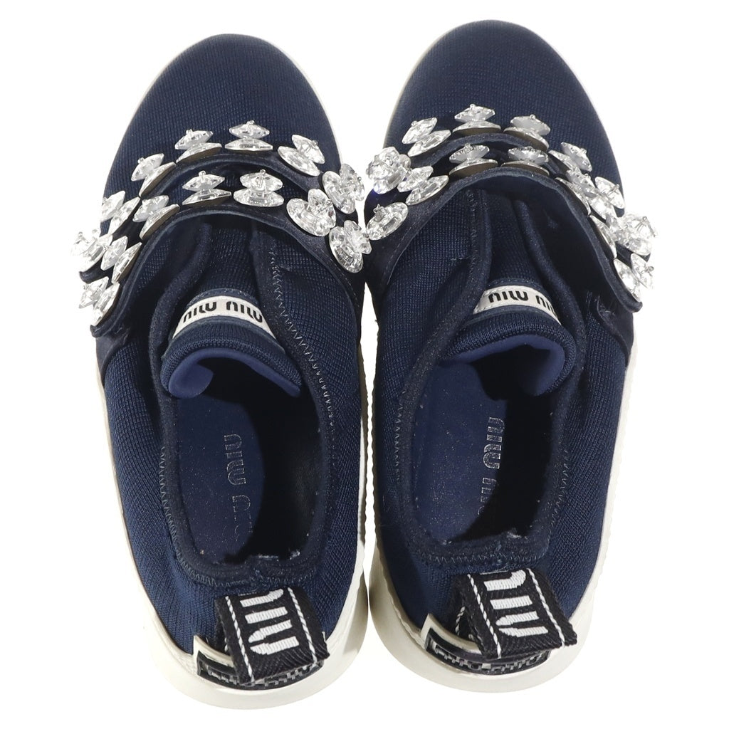 miumiu(ミュウミュウ) クリスタルビジュー ローカットスニーカー ネイビー キャンバス