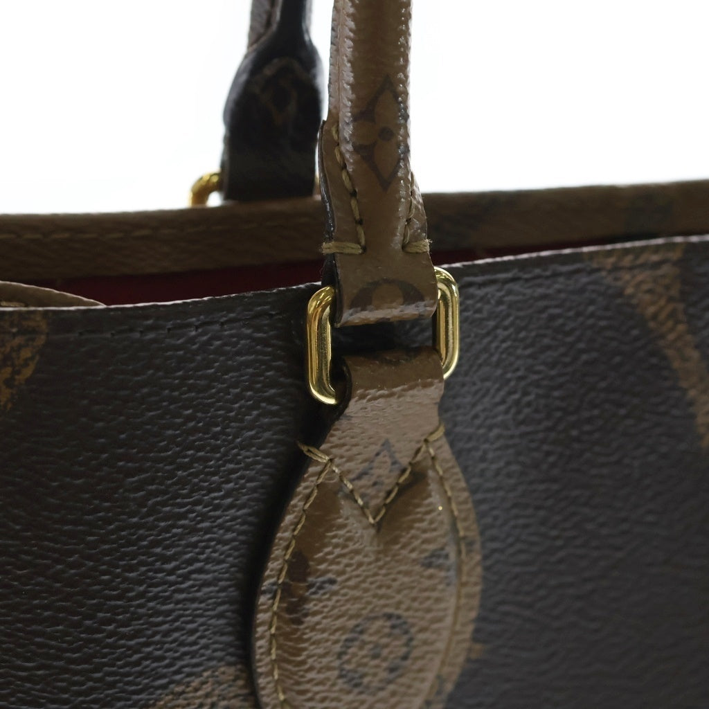 LOUIS VUITTON(ルイヴィトン) モノグラム ジャイアント オンザゴーMM ハンドバッグ トートバッグ ブラウン レザー×PVC M45321 ゴールド金具 レディース