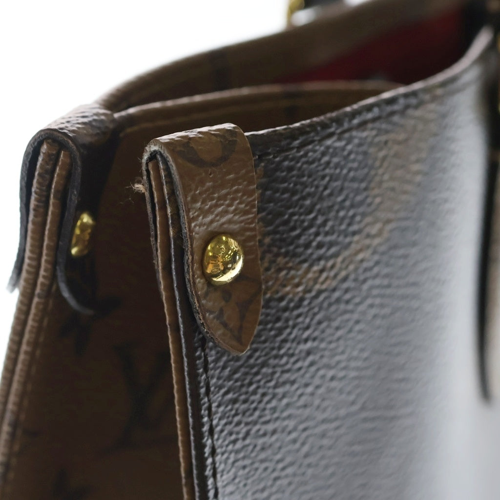 LOUIS VUITTON(ルイヴィトン) モノグラム ジャイアント オンザゴーMM ハンドバッグ トートバッグ ブラウン レザー×PVC M45321 ゴールド金具 レディース