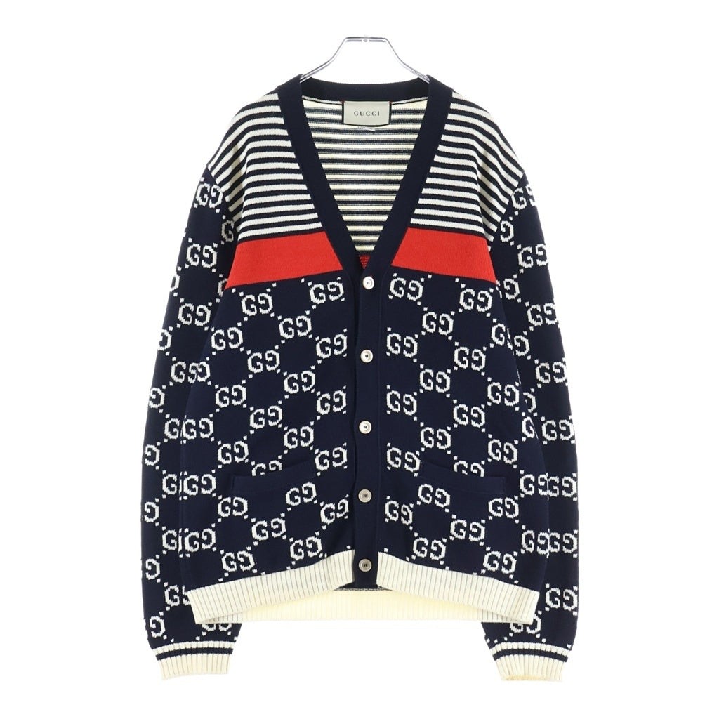 GUCCI(グッチ) GGパターン カーディガン ネイビー/ホワイト コットン 523048