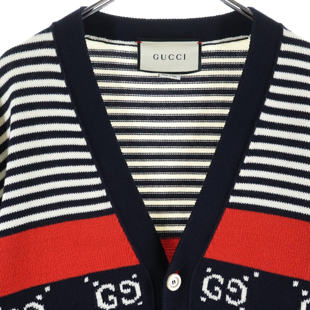 GUCCI(グッチ) GGパターン カーディガン ネイビー/ホワイト コットン 523048