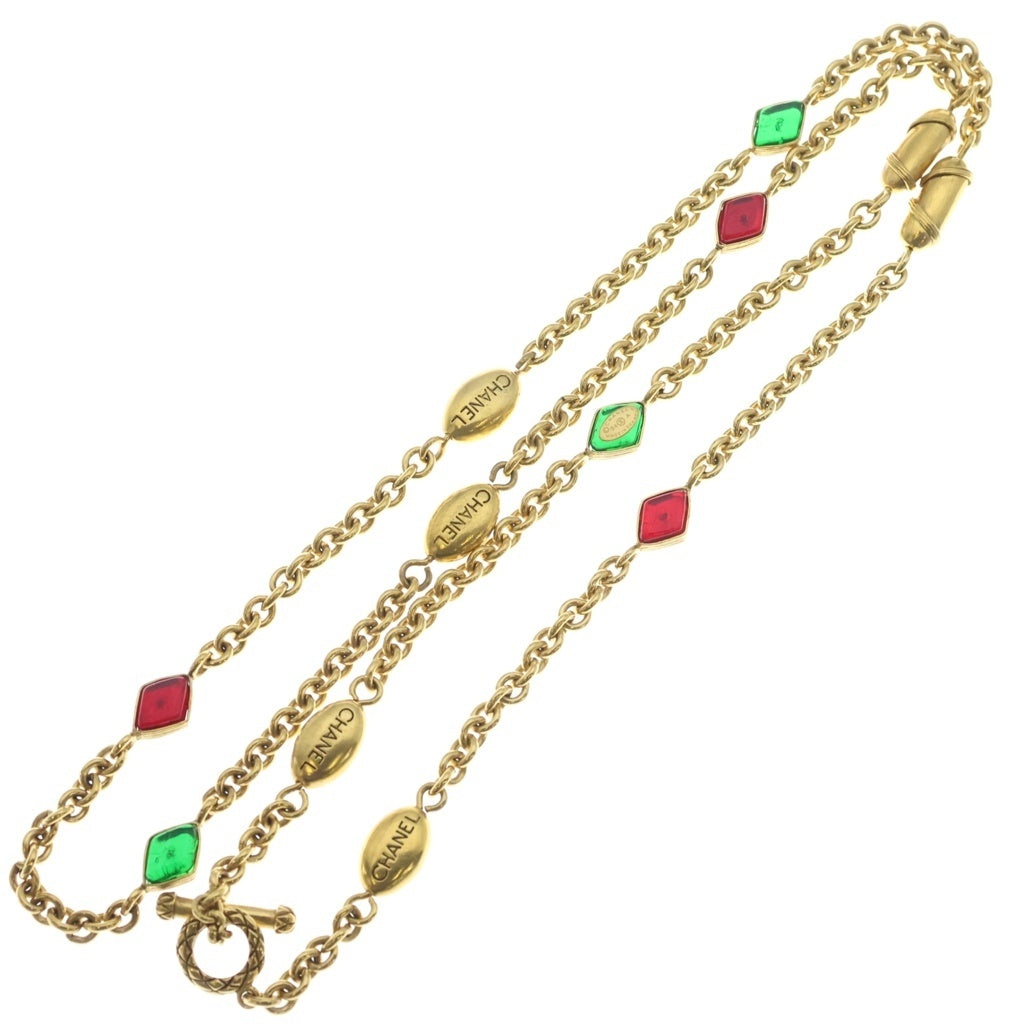 CHANEL(シャネル) グリポア マルチカラーストーン ロングチェーンネックレス ゴールド×レッド×グリーン 94A レディース