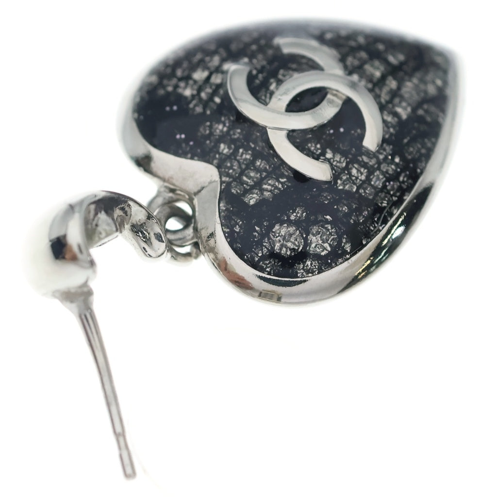 CHANEL(シャネル) ココマーク ハート レース ピアス シルバー×ブラック