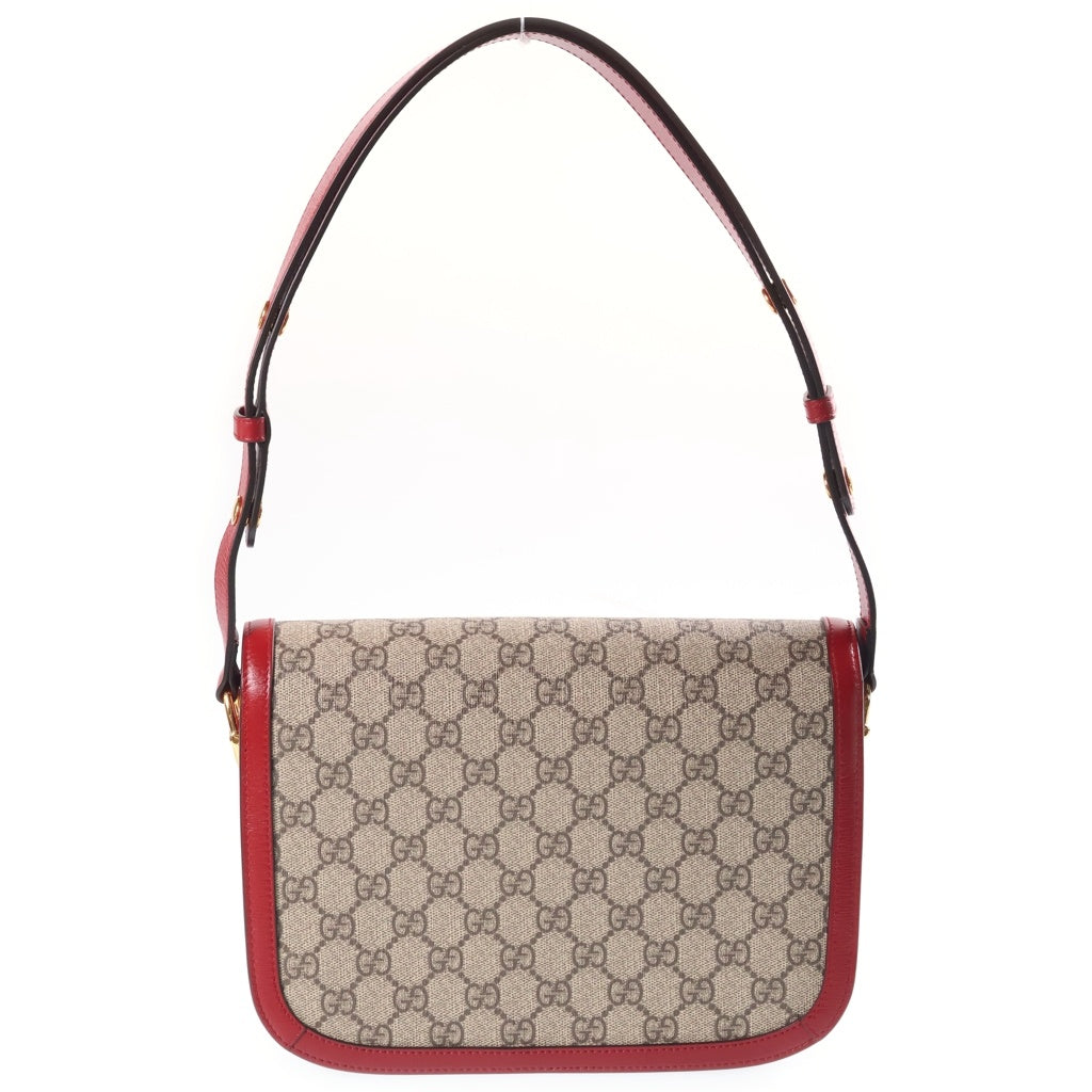 GUCCI(グッチ) ホースビット 1955 ミディアム ショルダーバッグ ベージュ×レッド PVC×レザー 602204 ゴールド金具 レディース