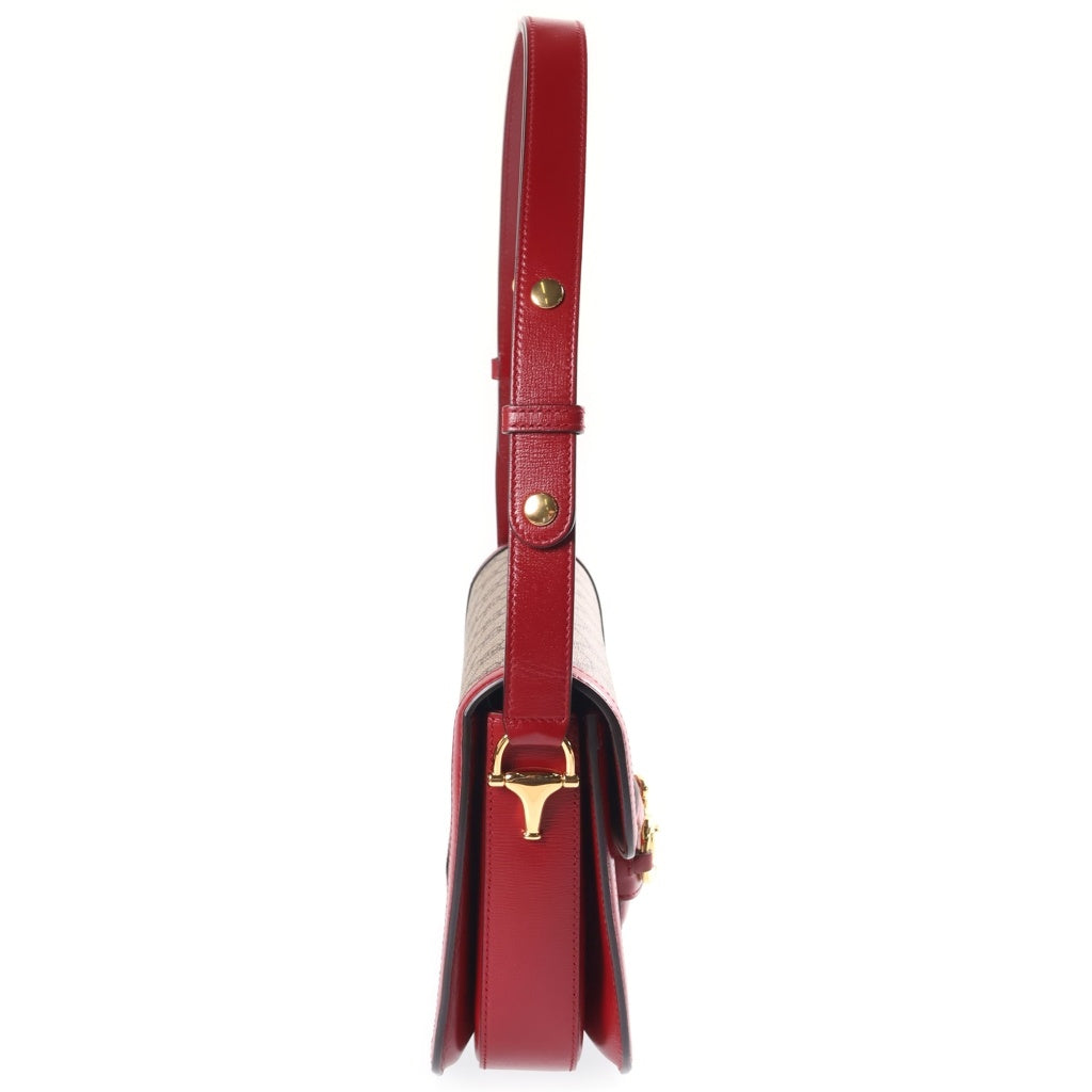 GUCCI(グッチ) ホースビット 1955 ミディアム ショルダーバッグ ベージュ×レッド PVC×レザー 602204 ゴールド金具 レディース