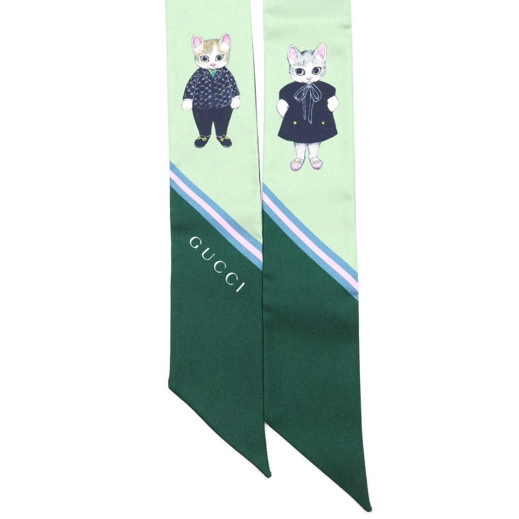 GUCCI(グッチ) ヒグチユウココラボ ネックボウ ボー スカーフ グリーン シルク 863480 レディース