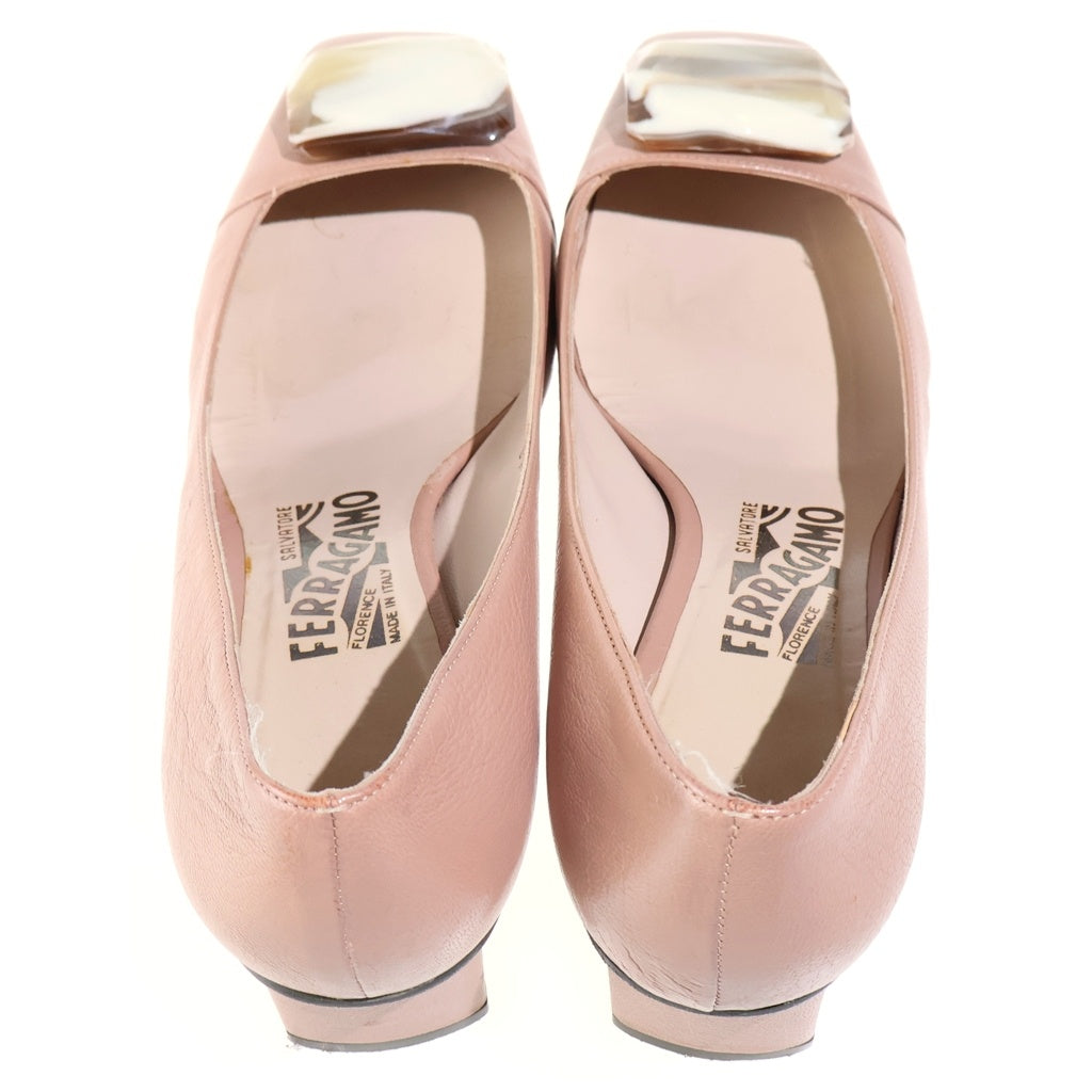 Salvatore Ferragamo(サルヴァトーレ フェラガモ) スクエアトゥ ストーン ブロックヒール パンプス シューズ ピンク レディース