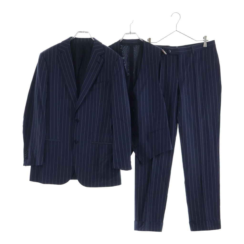 Ermenegildo Zegna(エルメネジルドゼニア) セットアップ ジャケット×ベスト×パンツ ストライプ ネイビー ウール 02F052