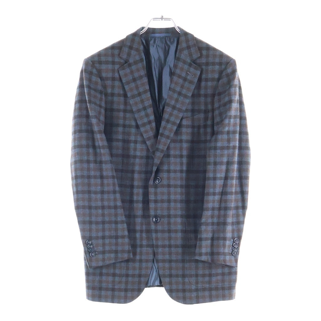 Ermenegildo Zegna(エルメネジルドゼニア) シングルテーラードジャケット チェック ブルー×ブラウン ウール 04F018