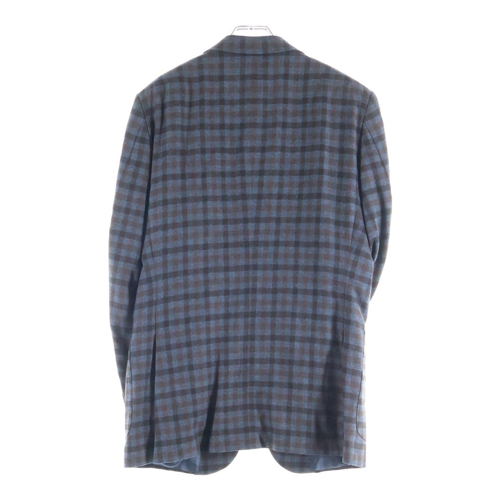 Ermenegildo Zegna(エルメネジルドゼニア) シングルテーラードジャケット チェック ブルー×ブラウン ウール 04F018