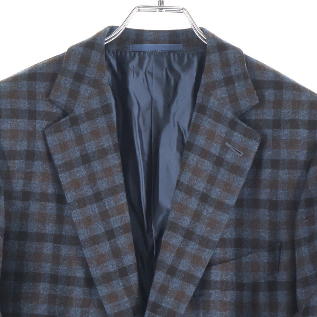 Ermenegildo Zegna(エルメネジルドゼニア) シングルテーラードジャケット チェック ブルー×ブラウン ウール 04F018