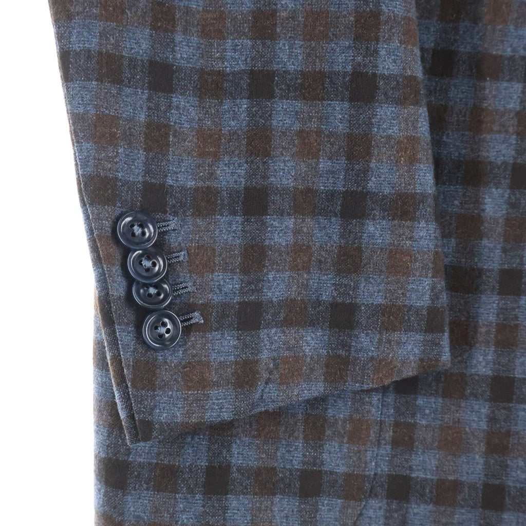Ermenegildo Zegna(エルメネジルドゼニア) シングルテーラードジャケット チェック ブルー×ブラウン ウール 04F018