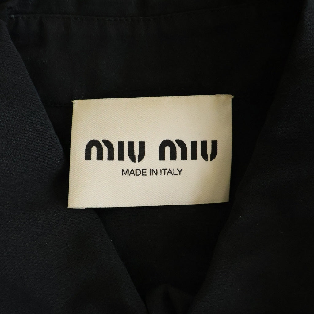 miumiu(ミュウミュウ) クレープドシン ミニ ドレス ワンピース 半袖 プリーツ ポリエステル ブラック MF4844 レディース