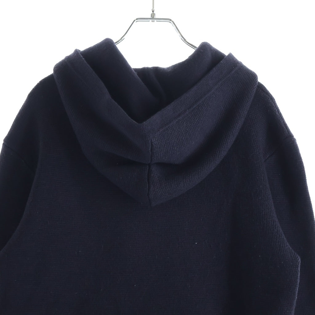 EMPORIO ARMANI(エンポリオアルマーニ) 19AW ロゴ刺繍 ニットパーカー フーディー ウール アクリル ブラック 6G1MX7 1MNUZ